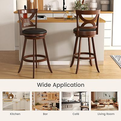 Swivel Bar Stools Set Of 2 With Soft Cushion And Elegant Hollow Backrest 29 Inches