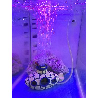 Aquarium Fish Tank Decoration Bubble Maker Yellow Spaceship Ornament