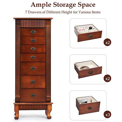 Wooden Jewelry Armoire Cabinet Storage Chest With Drawers And Swing Doors
