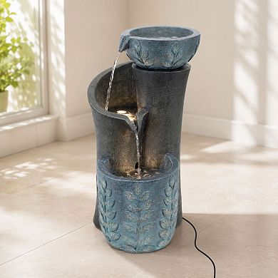 Melrose Indoor/Outdoor Cascading Leaf Bowl Fountain Floor Decor