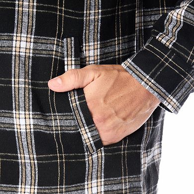 Men's Smith's Workwear Fleece Lined Flannel Hoodie Shirt Jacket