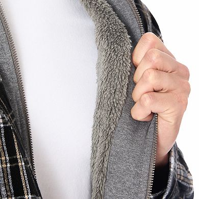 Men's Smith's Workwear Fleece Lined Flannel Hoodie Shirt Jacket