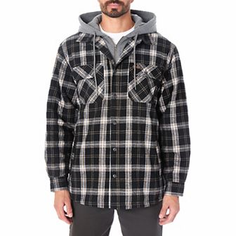 Men's Smith's Workwear Fleece Lined Flannel Hoodie Shirt Jacket