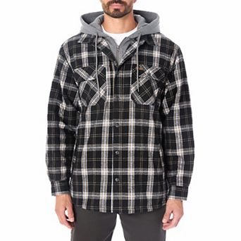 Men's Smith's Workwear Fleece Lined Flannel Hoodie Shirt Jacket