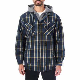Men's Smith's Workwear Fleece Lined Flannel Hoodie Shirt Jacket