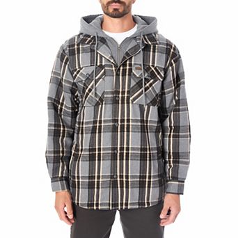 Men's Smith's Workwear Fleece Lined Flannel Hoodie Shirt Jacket