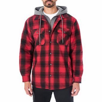 Men's Smith's Workwear Fleece Lined Flannel Hoodie Shirt Jacket