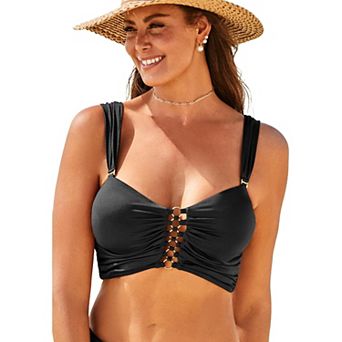 Swimsuits for All Women's Shimmer Shirred Ring Bandeau Bikini Top
