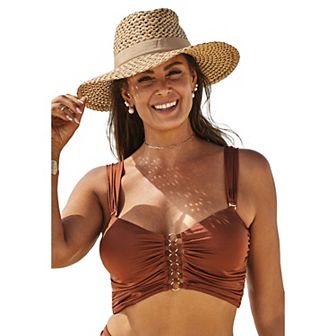 Swimsuits for All Women's Plus Size Shimmer Shirred Ring Bandeau Bikini Top