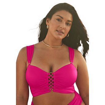 Swimsuits for All Women's Shimmer Shirred Ring Bandeau Bikini Top