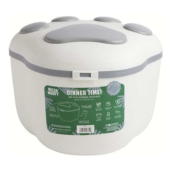 Wild & Woofy Pet Food Container with Scooper - White