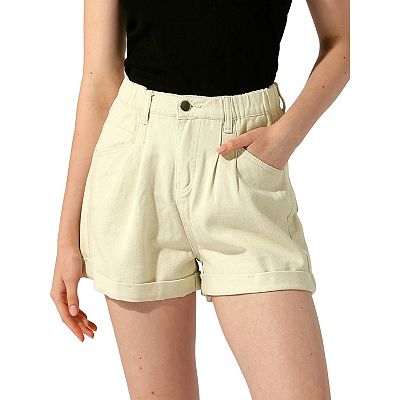 Women s High Waist Shorts With Pockets Elastic Waist Casual Summer Denim Shorts