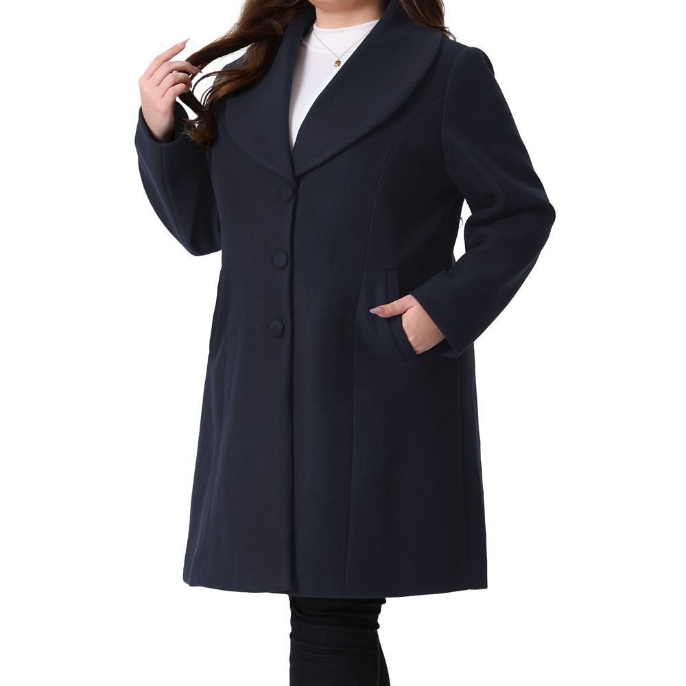 Plus Size Coat for Women Notched Shawl Collar Outerwear Single
