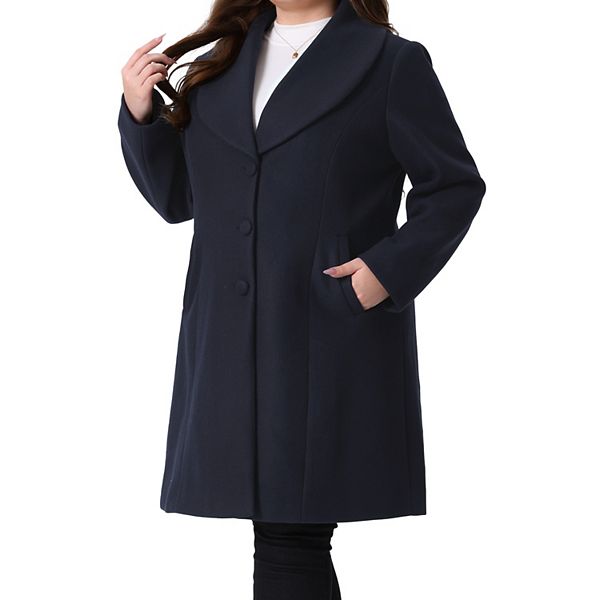 Plus Size Coat For Women Notched Shawl Collar Outerwear Single