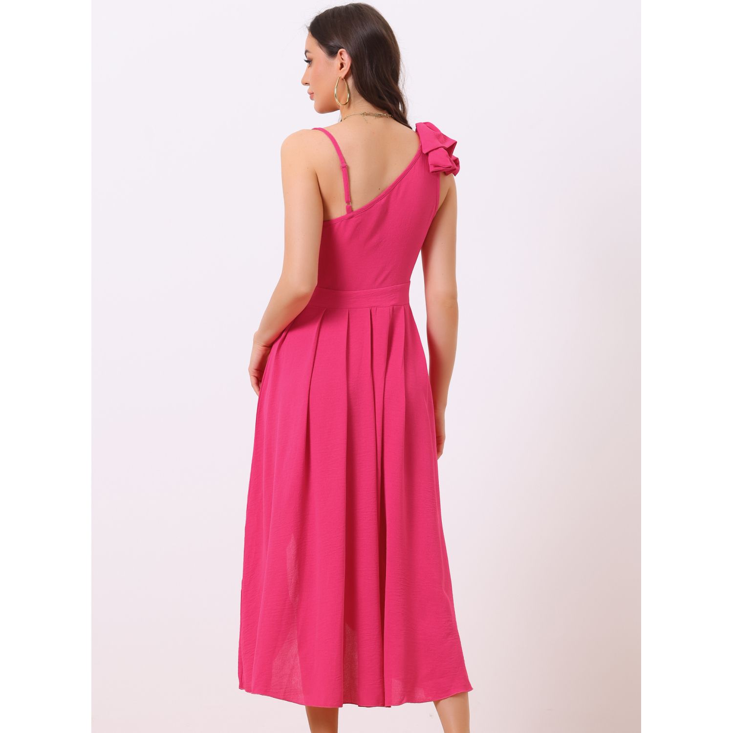 Ellames Women's Summer Swing Dress - Spaghetti Strap Pleated Chiffon Dress With Belt - View #10