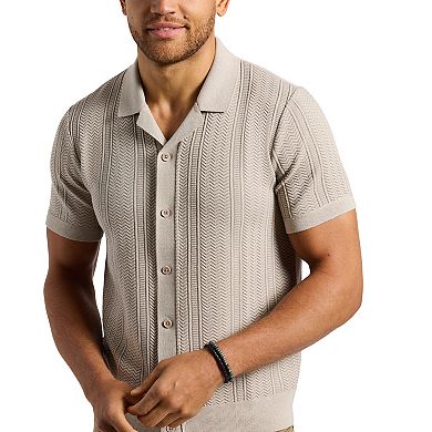 Men's Buffalo Jeans Textured Johnny Collar Cable Knit Design Top