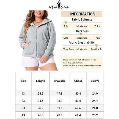 Women Plus Size Hooded Zip-up Long Sleeve Sweatshirts Pockets Sweaters Jacket