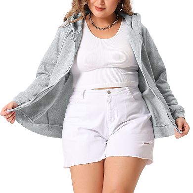 Women Plus Size Hooded Zip-up Long Sleeve Sweatshirts Pockets Sweaters Jacket