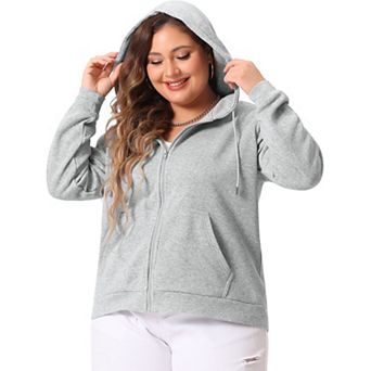 Women Plus Size Hooded Zip-up Long Sleeve Sweatshirts Pockets Sweaters Jacket