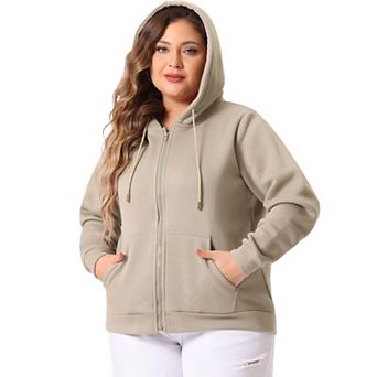 Women Plus Size Hooded Zip-up Long Sleeve Sweatshirts Pockets Sweaters Jacket