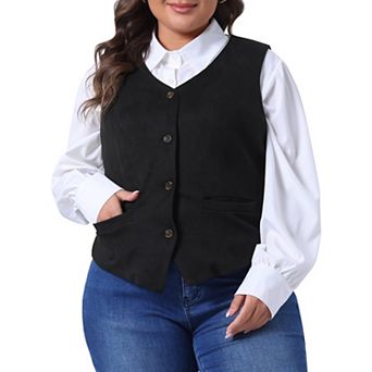 Plus Size Vests for Women Fully Lined 4 Button V-Neck Business Dressy Tuxedo Suit Vest Waistcoat