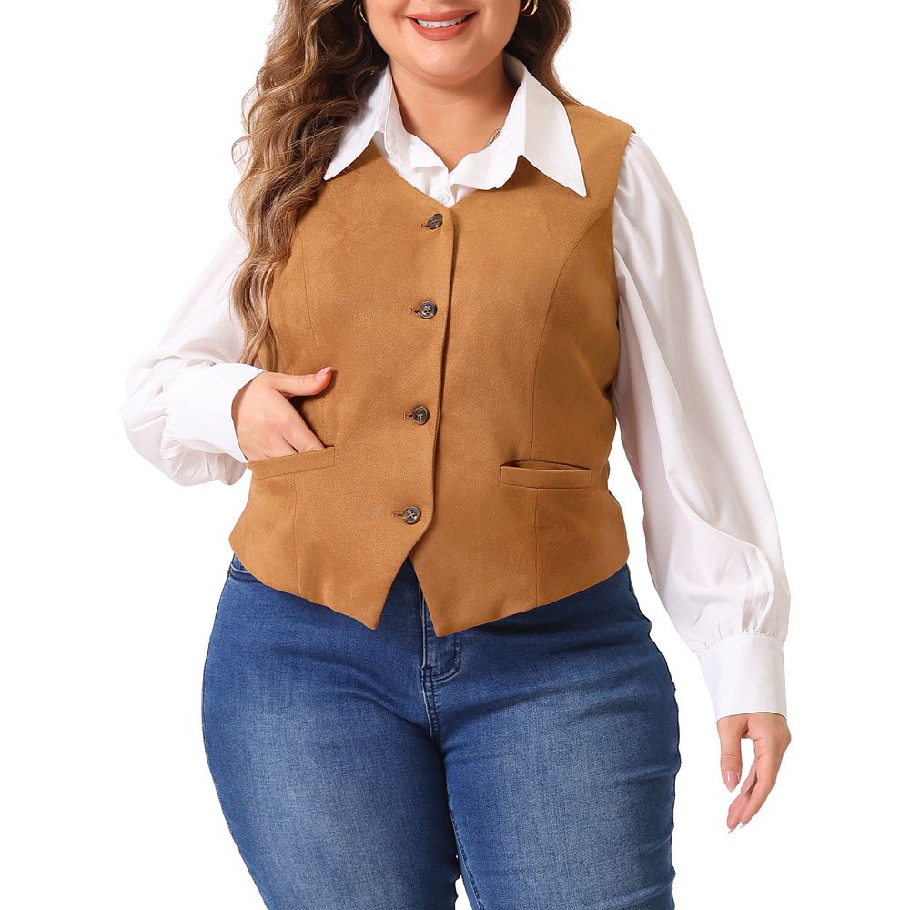 RISEN Full Size V Neck Button Down Vest Plus Size
