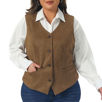Plus Size Vests For Women Fully Lined 4 Button V-neck Business Dressy Tuxedo Suit Vest Waistcoat