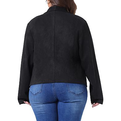 Plus Size Faux Suede Jacket for Women Lapel Long Sleeve Open Front Cardigans Outerwear Jackets