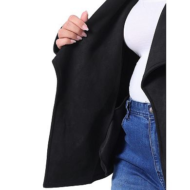 Plus Size Faux Suede Jacket for Women Lapel Long Sleeve Open Front Cardigans Outerwear Jackets
