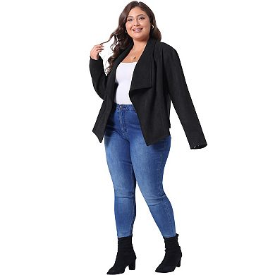 Plus Size Faux Suede Jacket for Women Lapel Long Sleeve Open Front Cardigans Outerwear Jackets