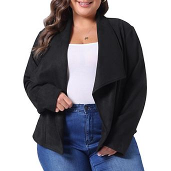 Plus Size Faux Suede Jacket for Women Lapel Long Sleeve Open Front Cardigans Outerwear Jackets