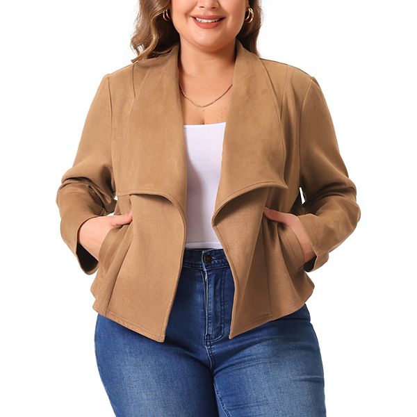 Women's Oversized Zip-Up Faux Suede Utility Jacket with Chest Pockets