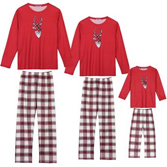 Family Matching Pajama Set Elk Print Tops With Plaid Pants
