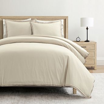 Lush Decor Hampton Double Flange Embroidered Contrast Edge Duvet Cover Set