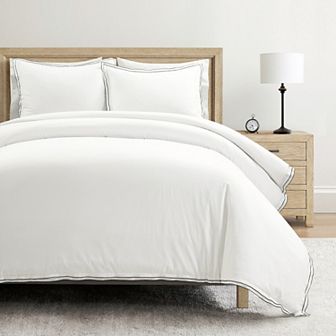 Lush Decor Hampton Double Flange Embroidered Contrast Edge Duvet Cover Set