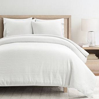 Lush Decor Haniya Solid Waffle Woven Cotton Textured Duvet Cover Set