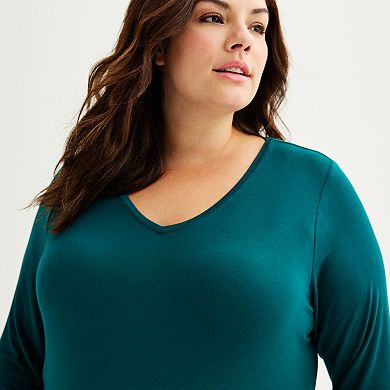 Plus Size Nine West Essential Soft Spun Long Sleeve V-Neck T-Shirt