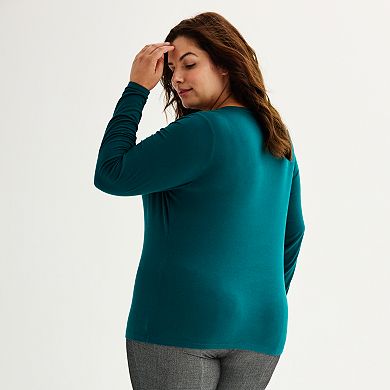 Plus Size Nine West Essential Soft Spun Long Sleeve V-Neck T-Shirt