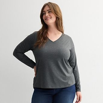 Plus Size Nine West Essential Soft Spun Long Sleeve V-Neck T-Shirt