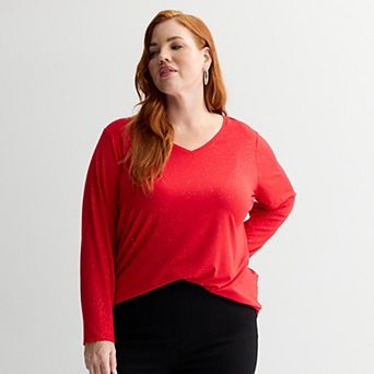 Plus Size Nine West Essential Soft Spun Long Sleeve V-Neck T-Shirt