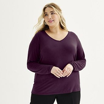 Plus Size Nine West Essential Soft Spun Long Sleeve V-Neck T-Shirt