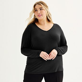 Plus Size Nine West Essential Soft Spun Long Sleeve V-Neck T-Shirt