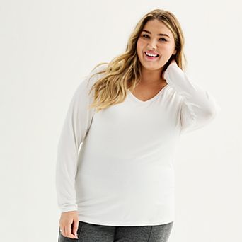 Plus Size Nine West Essential Soft Spun Long Sleeve V-Neck T-Shirt