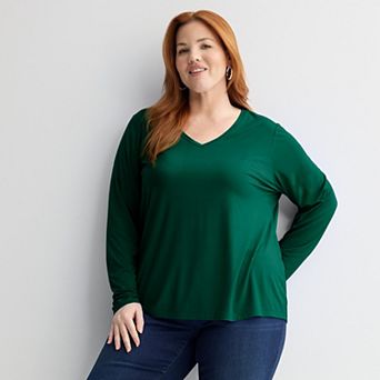 Plus Size Nine West Essential Soft Spun Long Sleeve V-Neck T-Shirt
