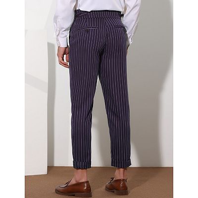 Striped Dress Pants For Men s Pleated Front Business Tapered Cropped Trousers