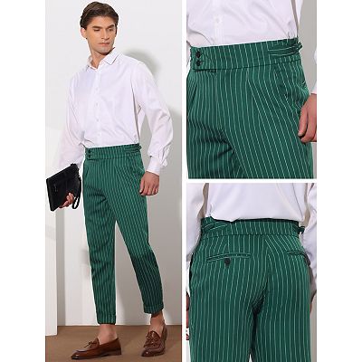 Striped Dress Pants For Men s Pleated Front Business Tapered Cropped Trousers