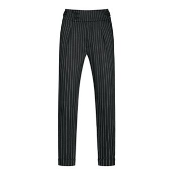 Striped Dress Pants for Men's Pleated Front Business Tapered Cropped Trousers