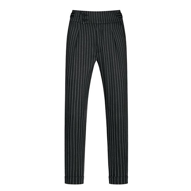 Striped Dress Pants for Men's Pleated Front Business Tapered Cropped  Trousers