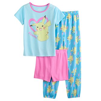 Girls 4-10 Pokemon Pikachu 3 pc Pajama Top, Pajama Shorts & Pajama Pants Set