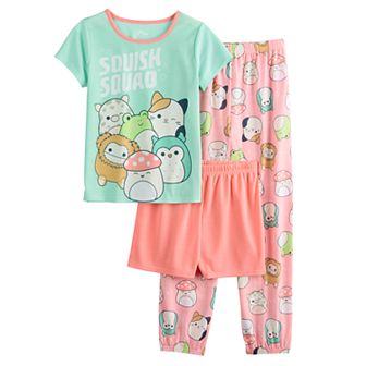 Girls 6-12 Squishmallows "Squish Squad" 3 pc Pajama Top, Pajama Shorts & Pajama Pant Set